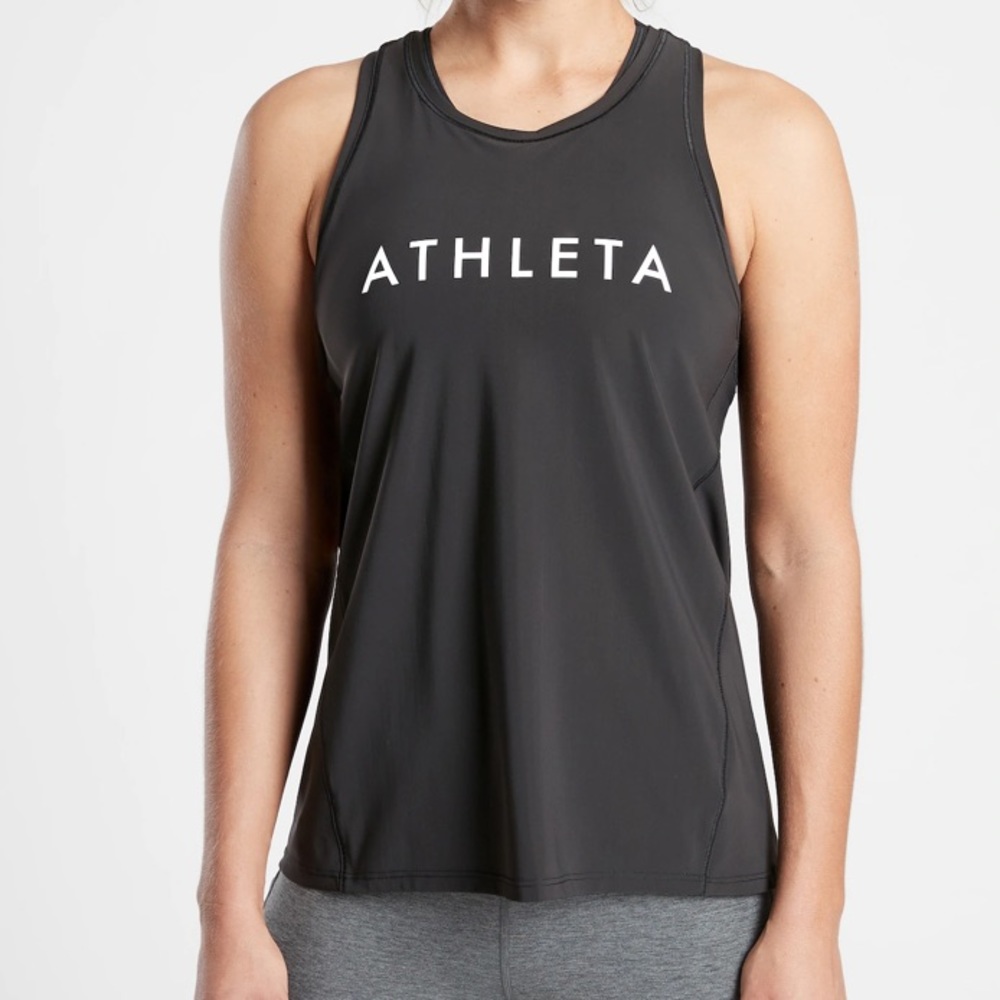 Athleta Black Racerback Tank with White Logo